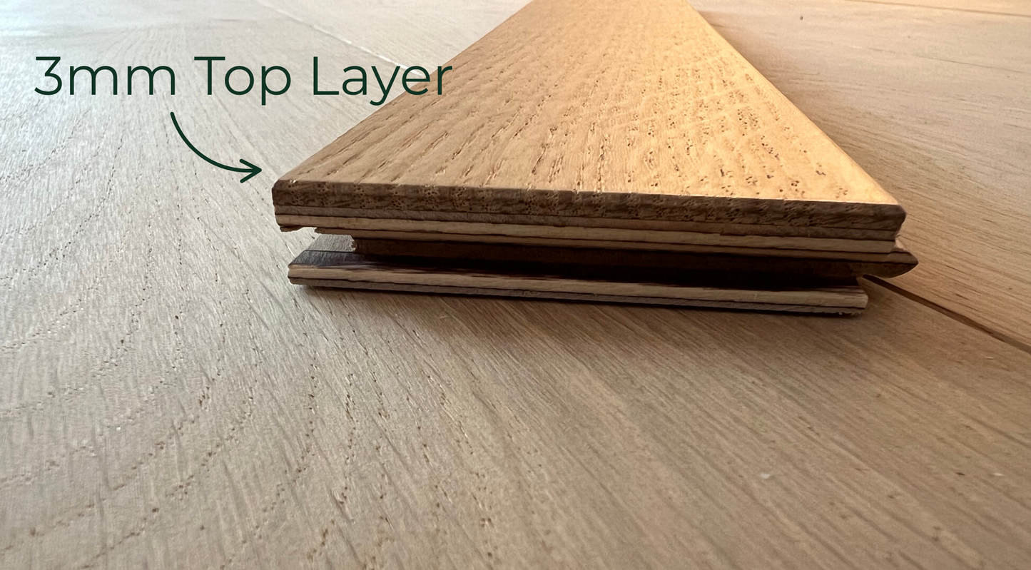 3mm Wear Layer on our 13mm Engineered Oak Blocks