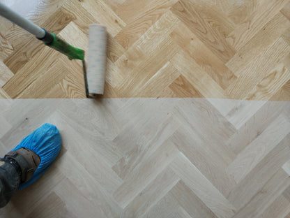 Prime Grade Oak Parquet Block Being Oiled With Clear Hardwax [Parquet Collection]