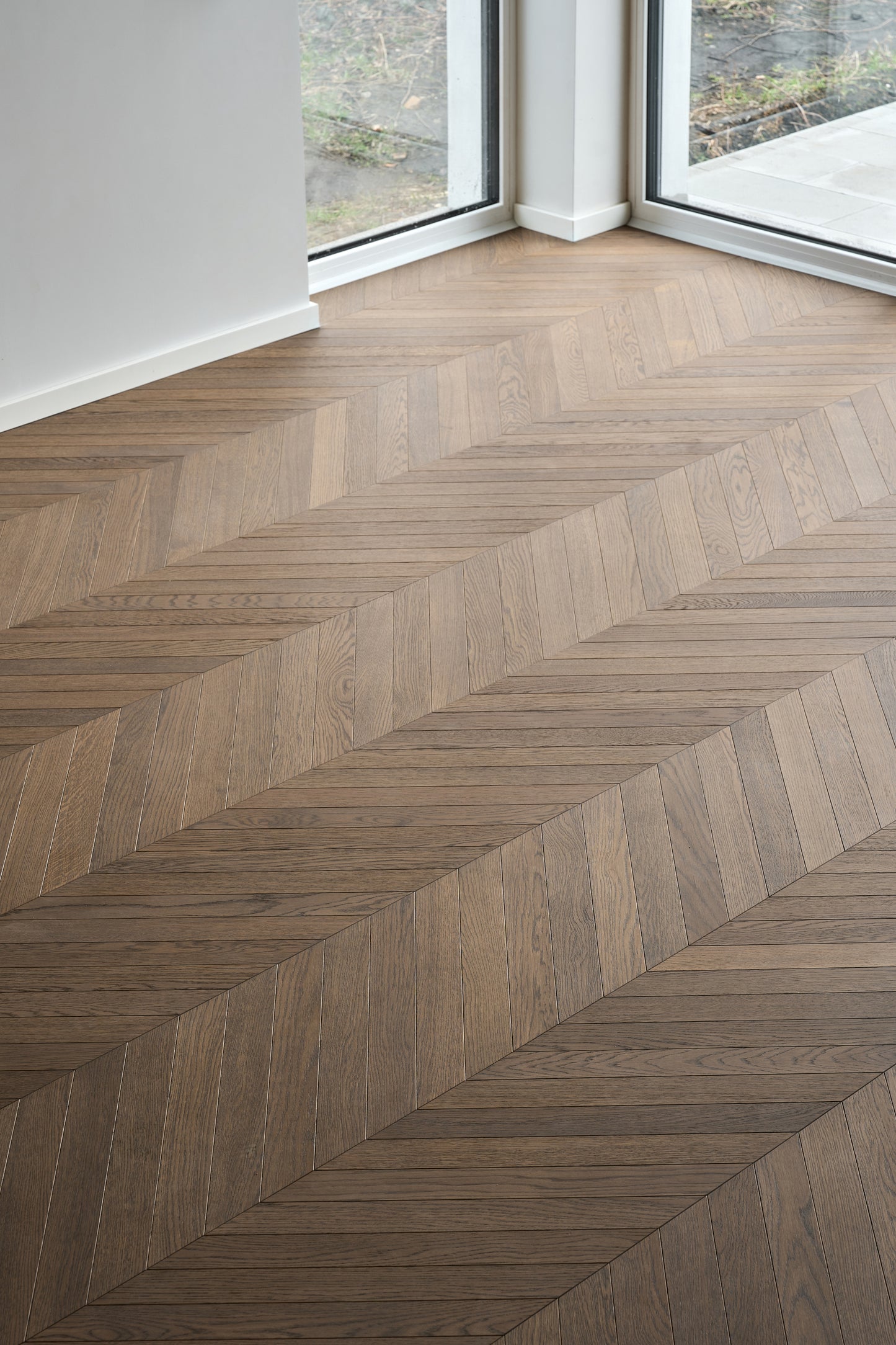 Prime Grade Chevron Point Stained with Dark Oak Oil Finish