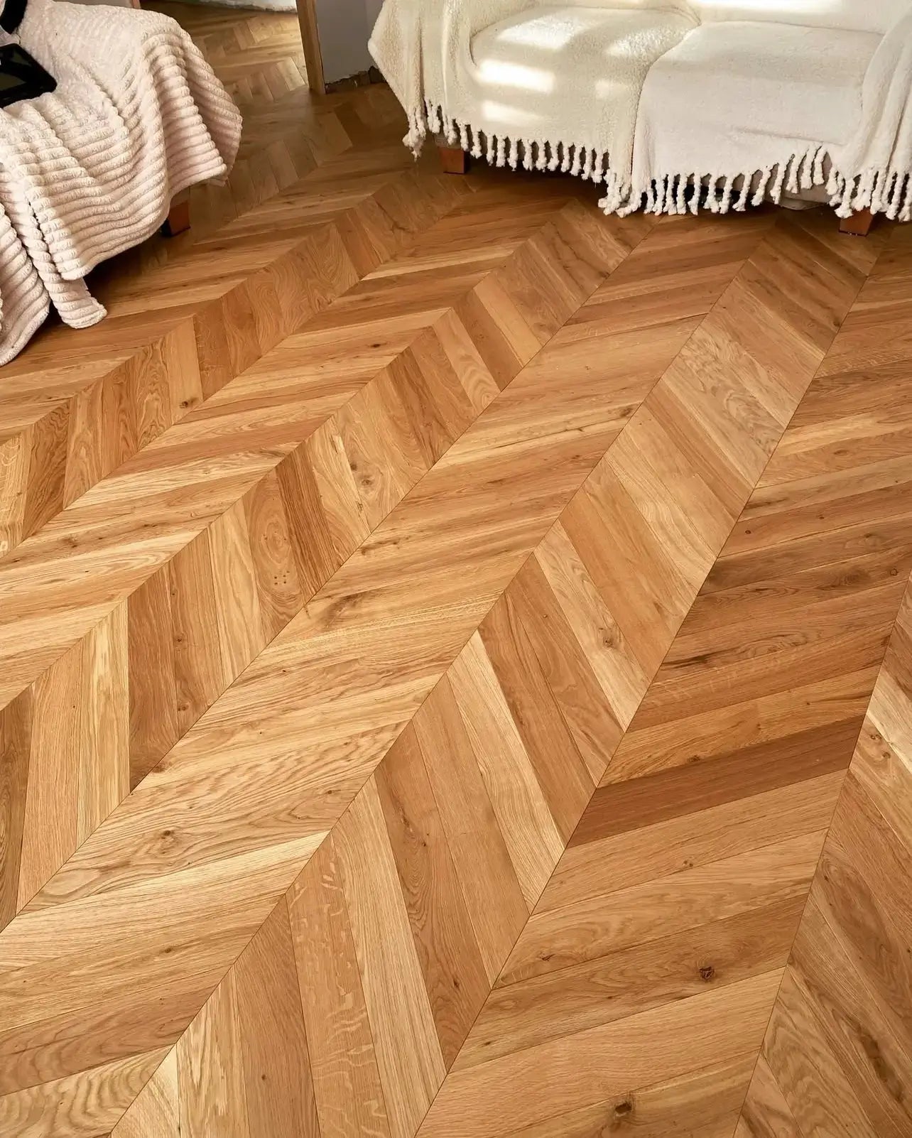 Character Grade Chevron Point Flooring, Finished with Clear Hardwax Oil (satin)